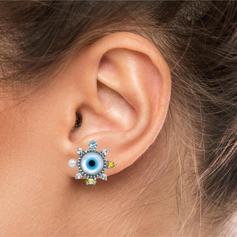 Brinco em prata 925 com banho de rodio olho grego