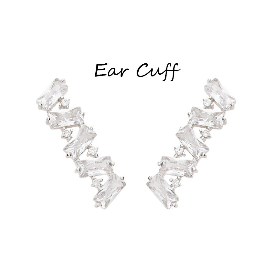 BRINCO EM PRATA COM BANHO DE RODIO E ZIRCONIAS EARCUFF