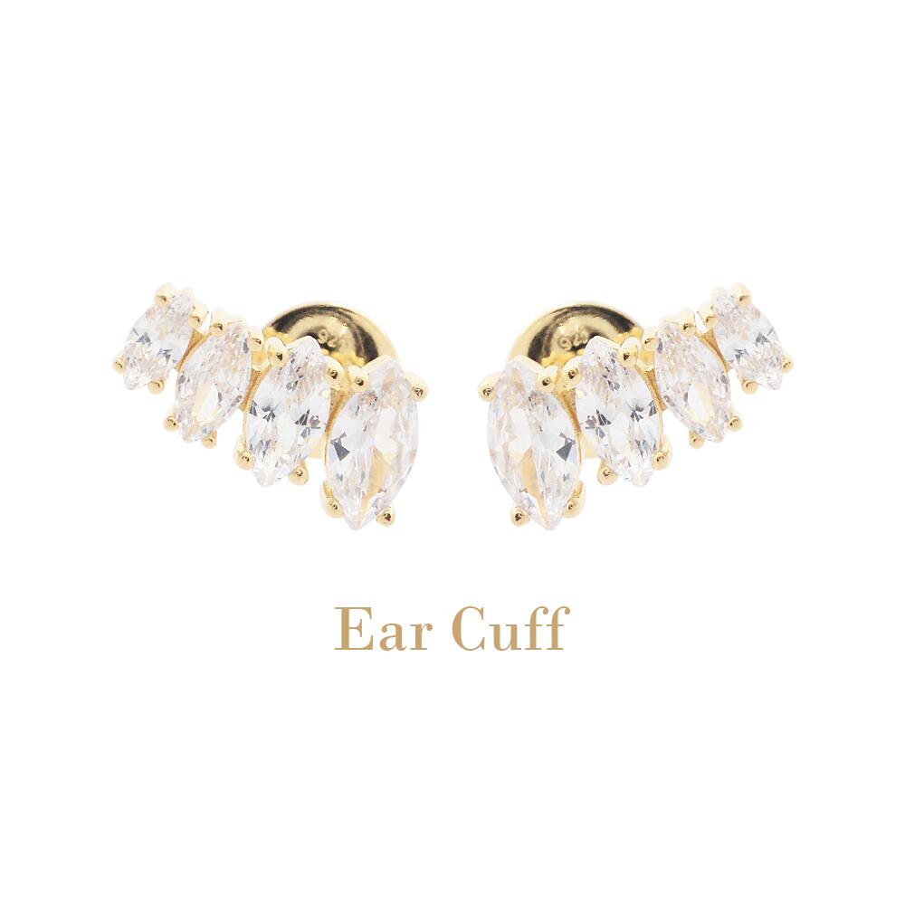 BRINCOS EM PRATA COM BANHO DE OURO E ZIRCONIAS EARCUFF