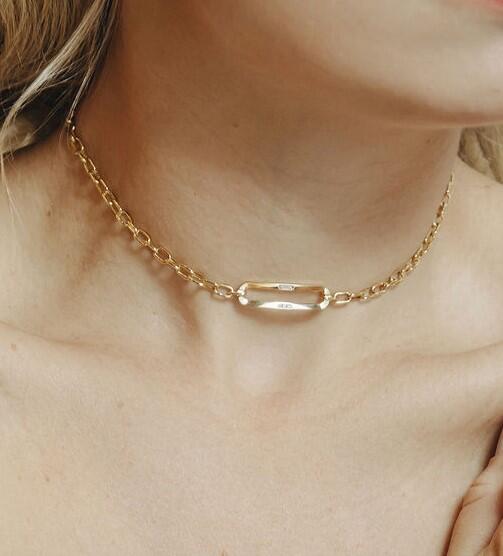 CORRENTE EM OURO AMARELO ELOS COM BRILAHNTES