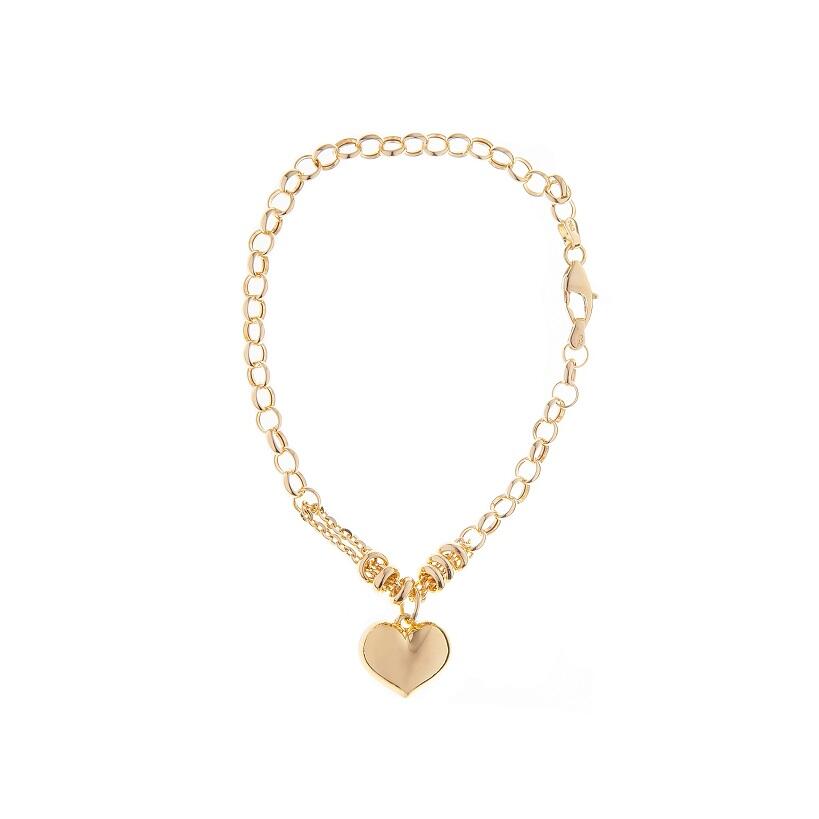 Pulseira em ouro amarelo elos portugueses com coracao