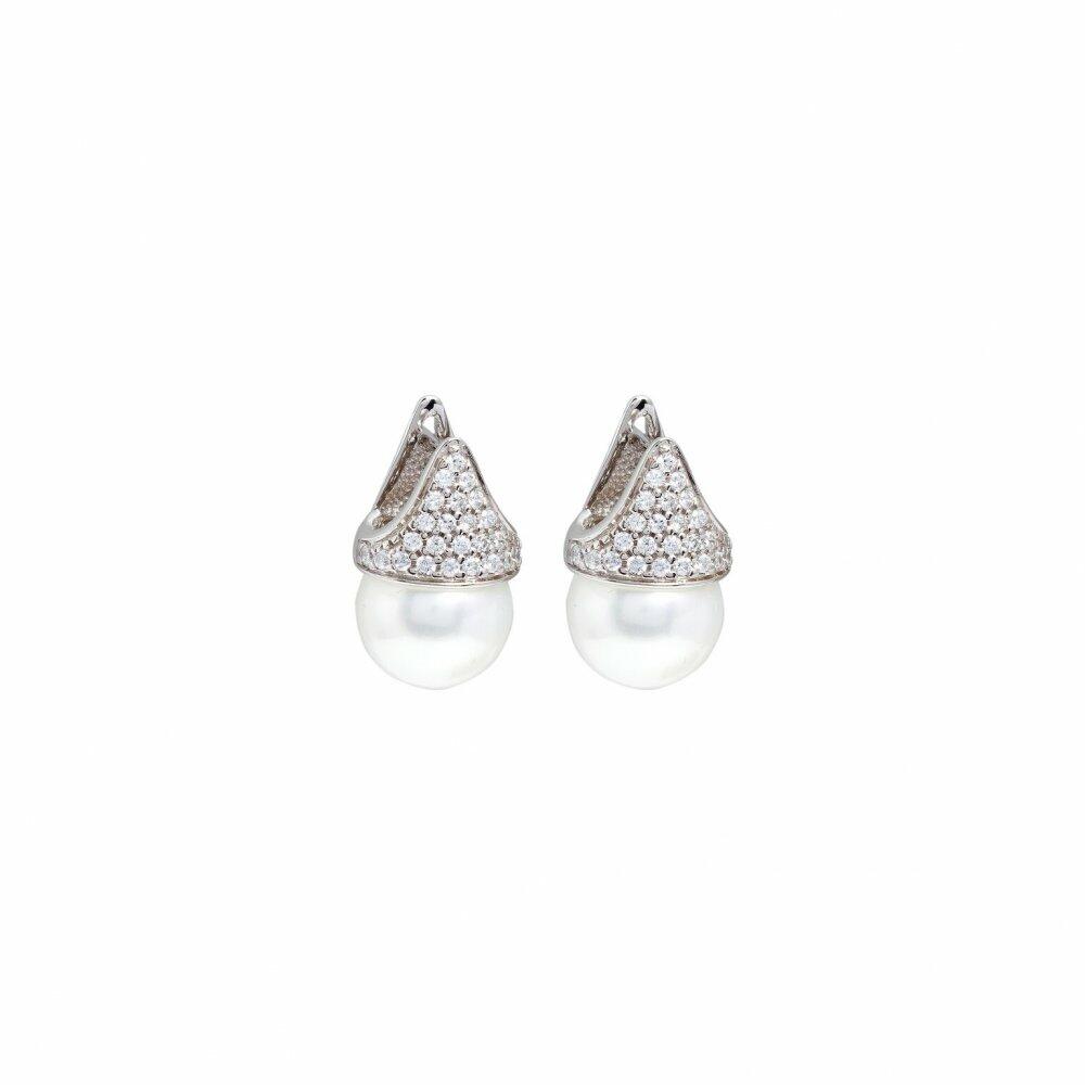 Brinco em prata com zirconias e perola shell
