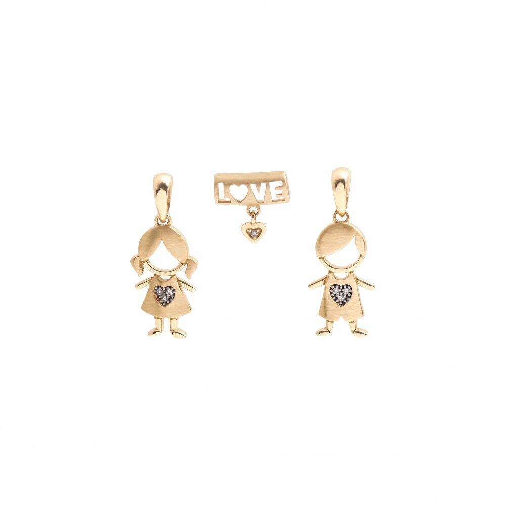 PINGENTE EM OURO AMARELO SEPARADOR LOVE COM BRILHANTE 0.01ct