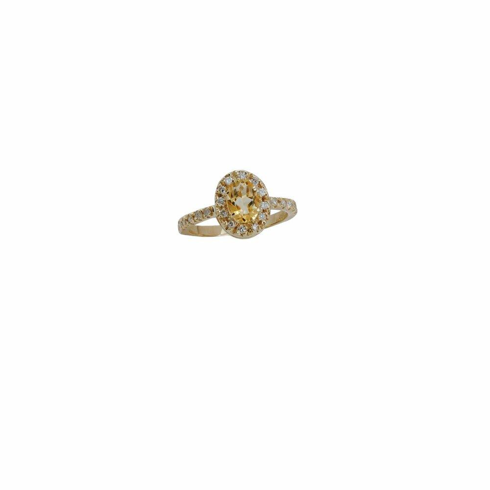 ANEL EM OURO AMARELO COM CITRINO E BRILHANTES 0,22 CTS